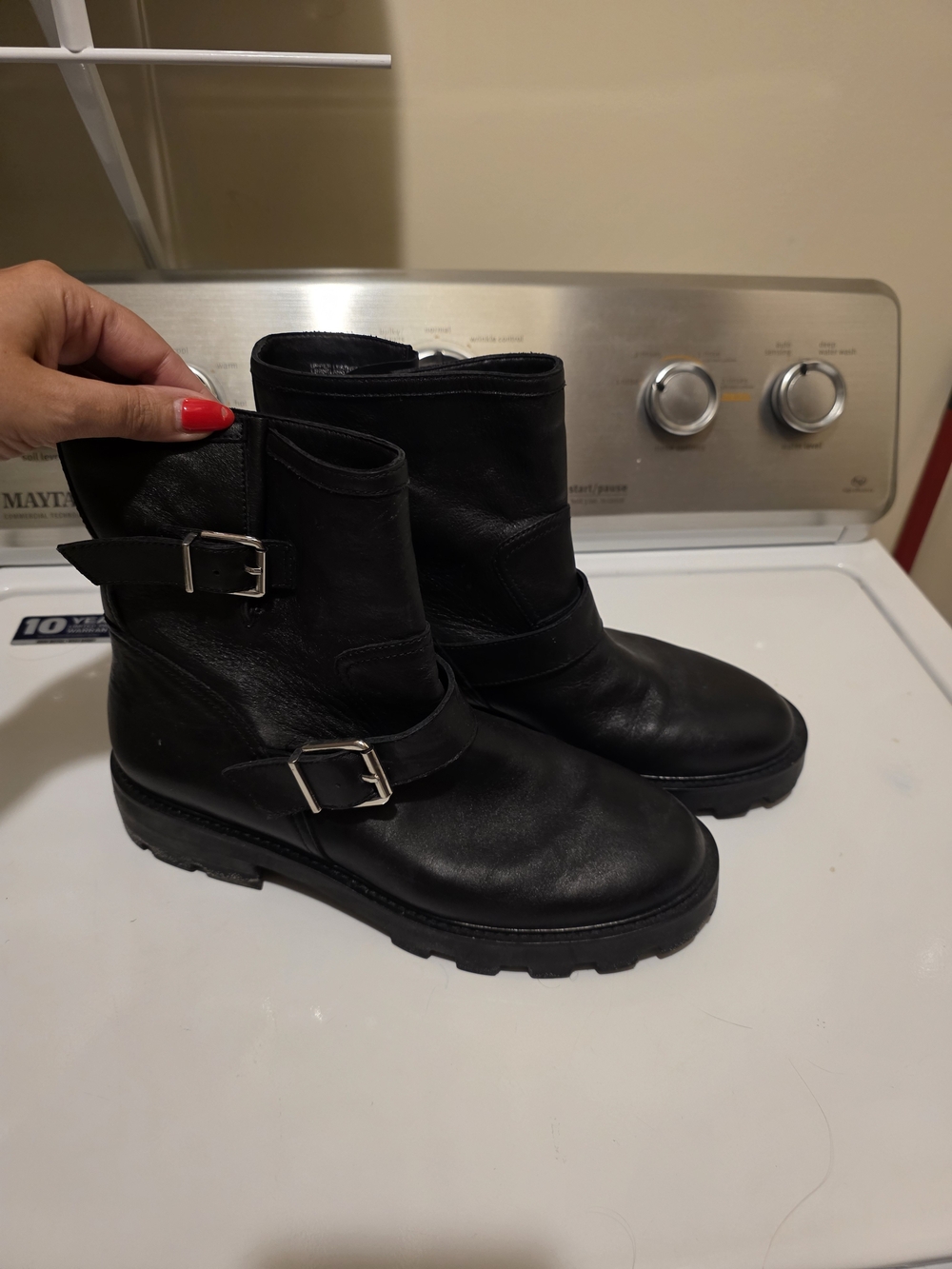 Banana Republic Black Leather Buckle Ankle Booties